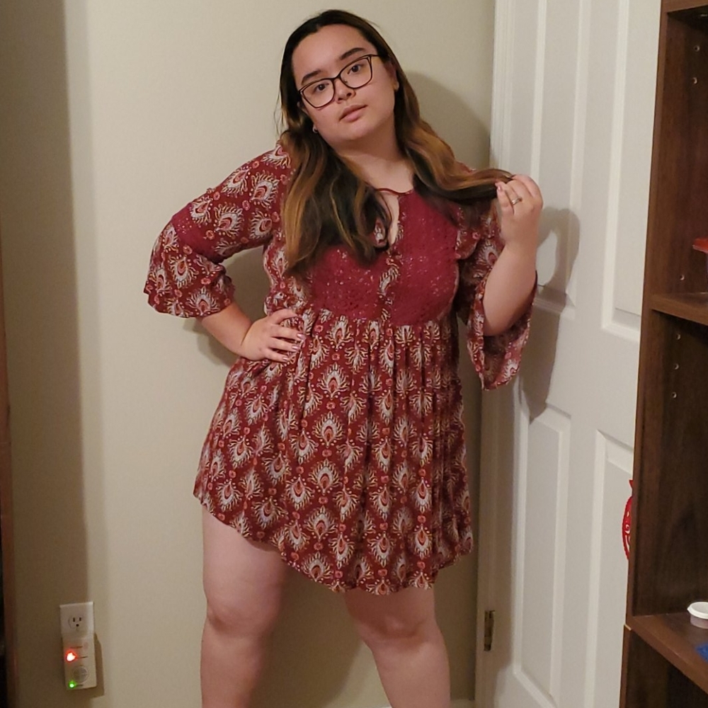 Burgundy fall print dress